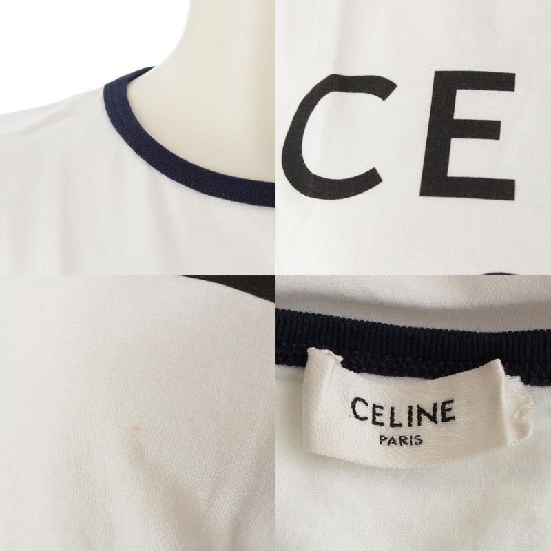 Celine Cotton Triomphe Logo Print Classic Short Sleeve Tee Top 2x872671q White