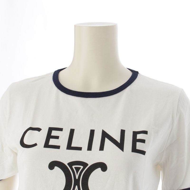 Celine Cotton Triomphe Logo Print Classic Short Sleeve Tee Top 2x872671q White