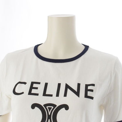 Celine Cotton Triomphe Logo Print Classic Short Sleeve Tee Top 2x872671q White