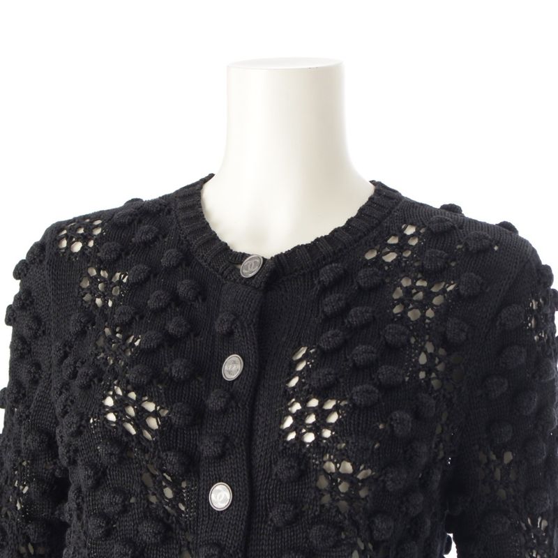 Chanel Cotton Coco Mark Knit Cardigan Top P56223 Black 34