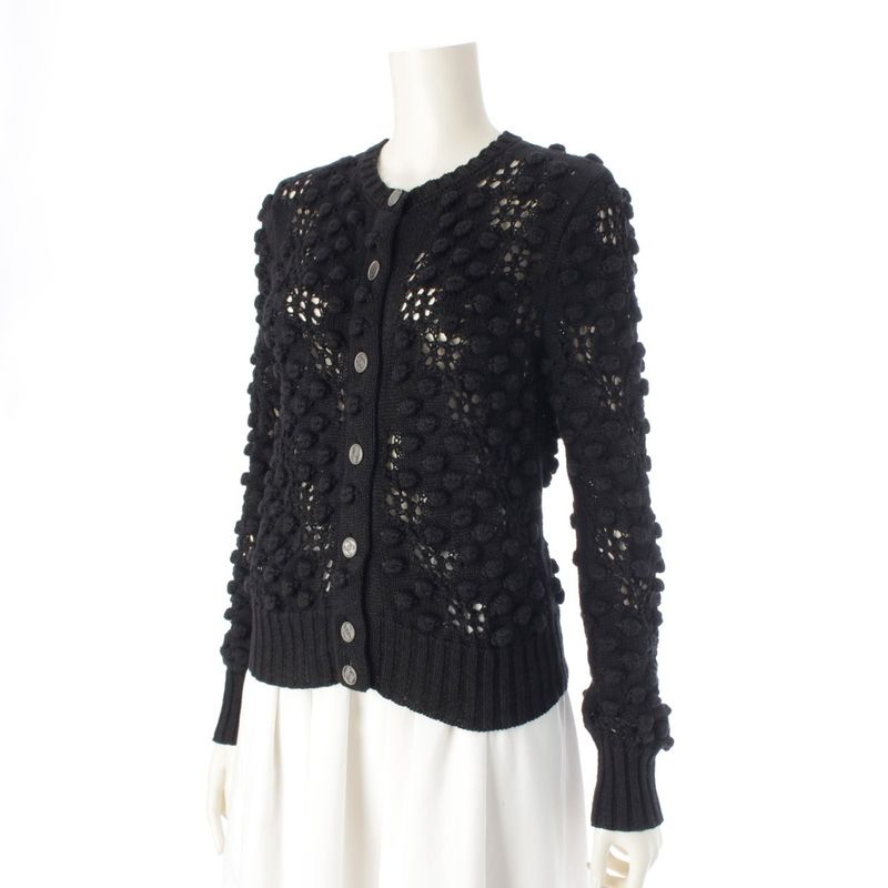 Chanel Cotton Coco Mark Knit Cardigan Top P56223 Black 34
