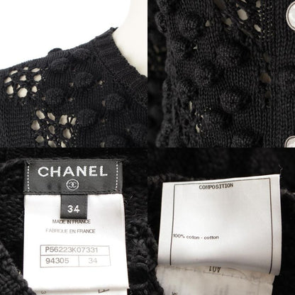 Chanel Cotton Coco Mark Knit Cardigan Top P56223 Black 34