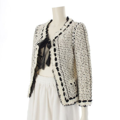 Chanel Silk Blend 05P Tweed Ribbon Collarless Jacket Outerwear P25414 White