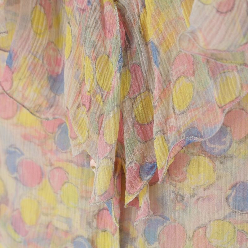 Chanel Silk Coco Mark Dot Pattern All Over Ruffle Sleeveless Shirt Blouse Top