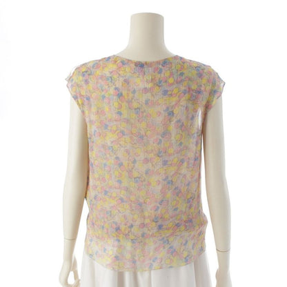 Chanel Silk Coco Mark Dot Pattern All Over Ruffle Sleeveless Shirt Blouse Top