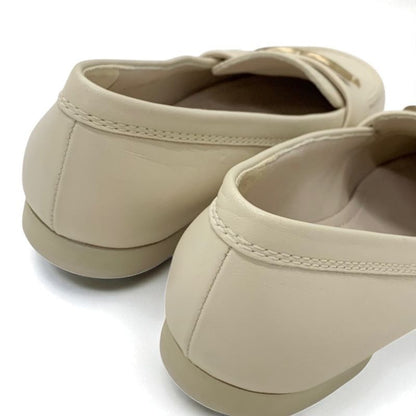 Chanel Loafer Leather Shoes Leather Beige Gold Here Mark Flat Shoes