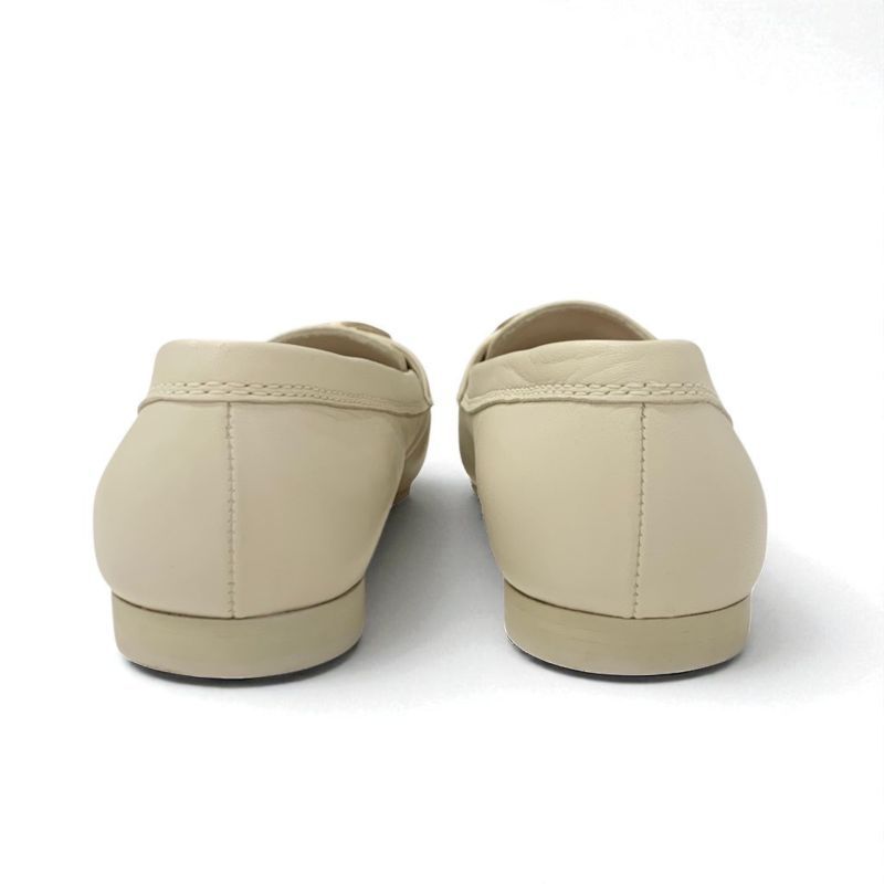 Chanel Loafer Leather Shoes Leather Beige Gold Here Mark Flat Shoes