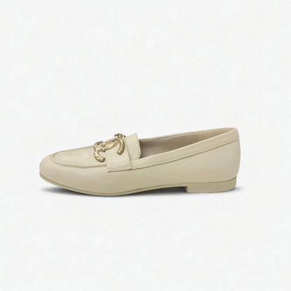 Chanel Loafer Leather Shoes Leather Beige Gold Here Mark Flat Shoes