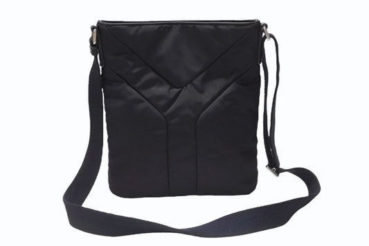 Saint Laurent Nylon Shoulder Bag Black Navy Silver