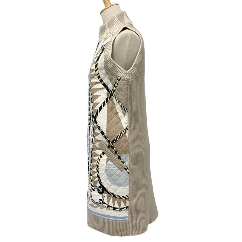 Hermes Outerwear Beige Multicolor Twill Reine Vest Quilted