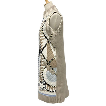 Hermes Outerwear Beige Multicolor Twill Reine Vest Quilted