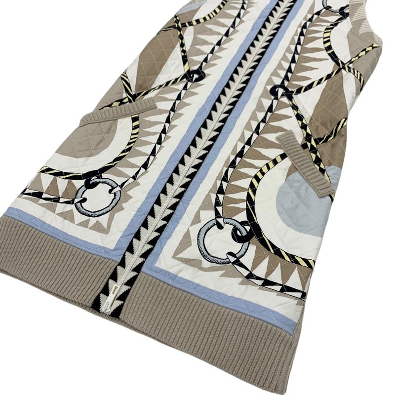 Hermes Outerwear Beige Multicolor Twill Reine Vest Quilted