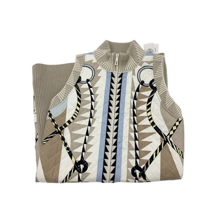Hermes Outerwear Beige Multicolor Twill Reine Vest Quilted