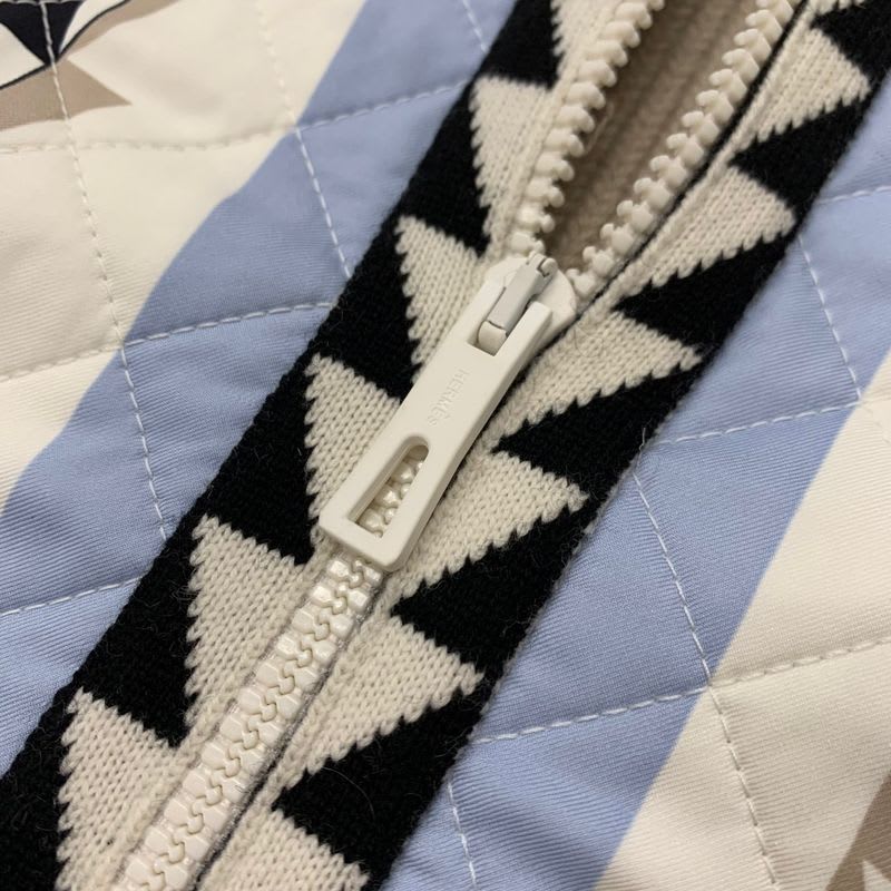 Hermes Outerwear Beige Multicolor Twill Reine Vest Quilted