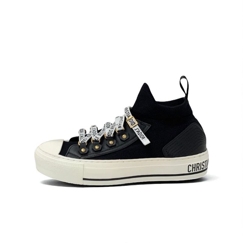 Christian DIOR Walkndior Sneakers Shoes Knit Leather Black White Logo