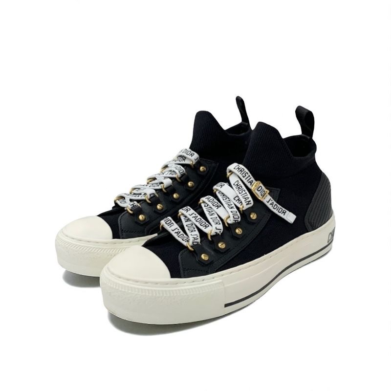 Christian DIOR Walkndior Sneakers Shoes Knit Leather Black White Logo