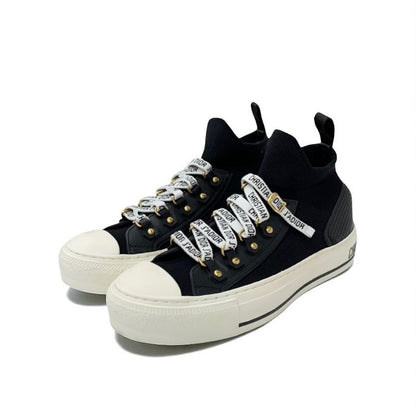 Christian DIOR Walkndior Sneakers Shoes Knit Leather Black White Logo