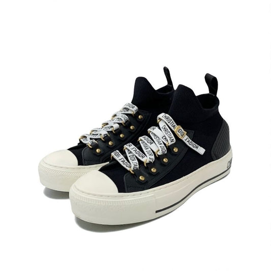 Christian DIOR Walkndior Sneakers Shoes Knit Leather Black White Logo