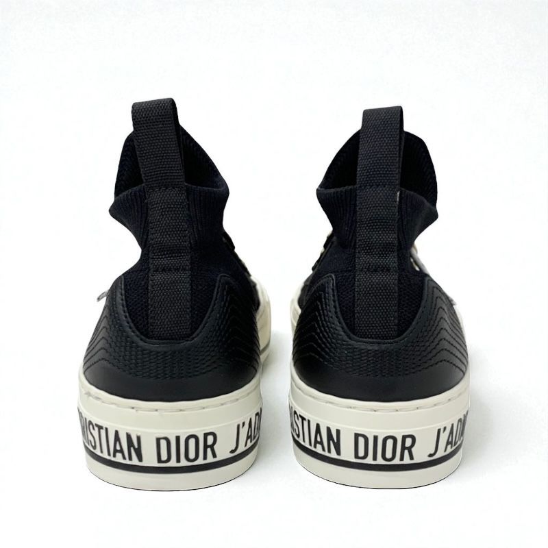 Christian DIOR Walkndior Sneakers Shoes Knit Leather Black White Logo