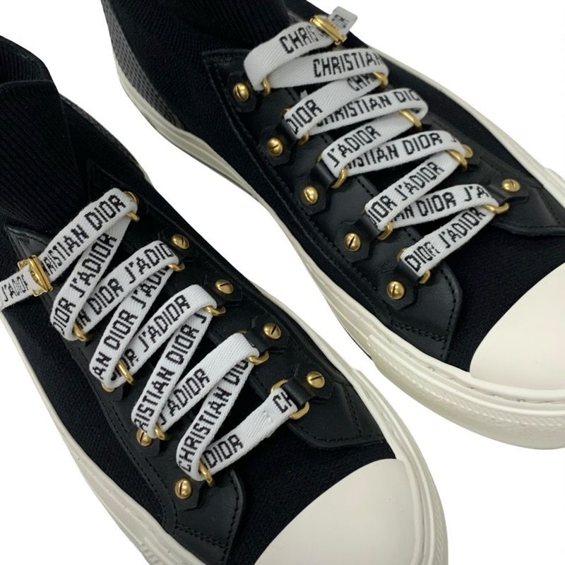 Christian DIOR Walkndior Sneakers Shoes Knit Leather Black White Logo