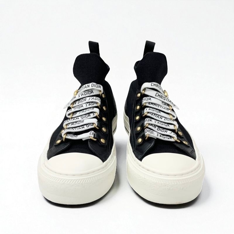 Christian DIOR Walkndior Sneakers Shoes Knit Leather Black White Logo