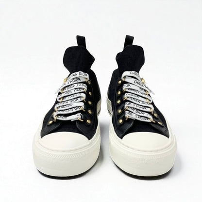 Christian DIOR Walkndior Sneakers Shoes Knit Leather Black White Logo