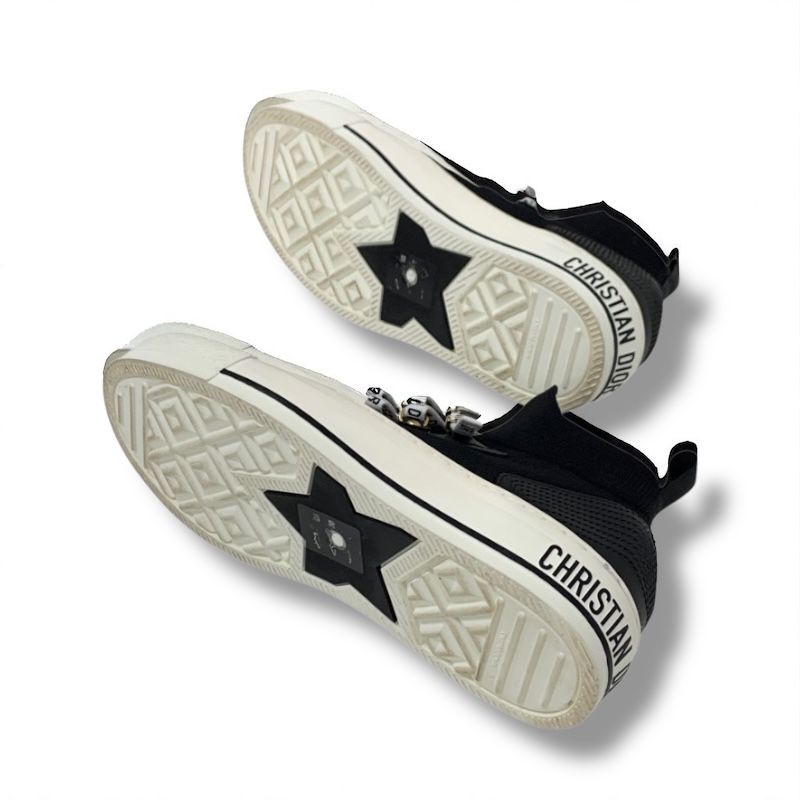Christian DIOR Walkndior Sneakers Shoes Knit Leather Black White Logo