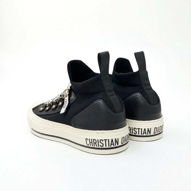 Christian DIOR Walkndior Sneakers Shoes Knit Leather Black White Logo