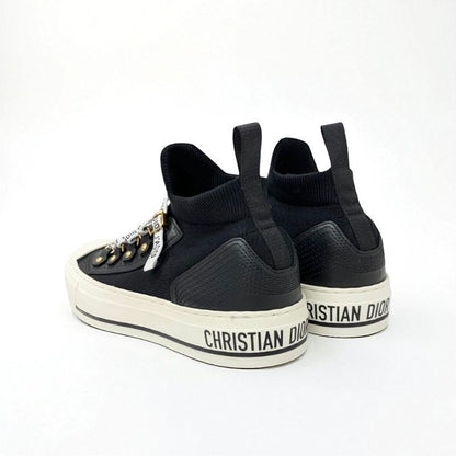 Christian DIOR Walkndior Sneakers Shoes Knit Leather Black White Logo
