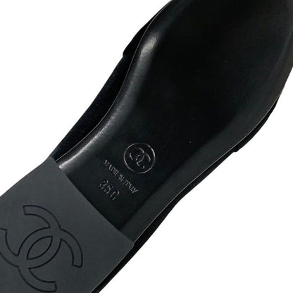 Chanel Loafers Leather Shoes Velvet Black Gold Unused Here Mark Flat Shoes