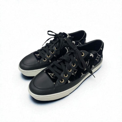 Louis Vuitton Stellar Line Monogram Sneakers Shoes Velor Leather Black