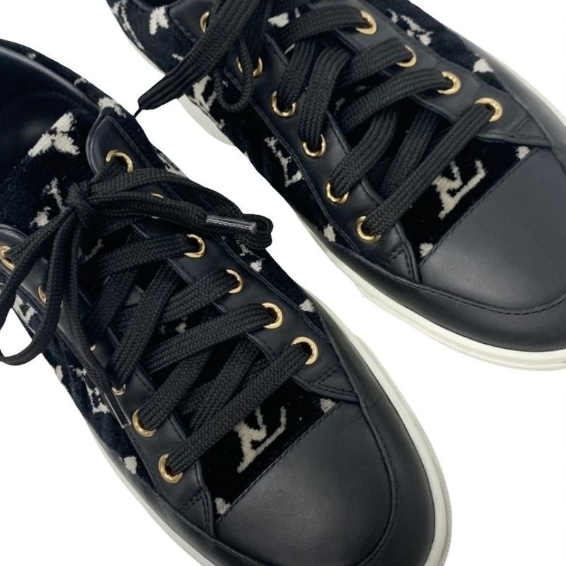 Louis Vuitton Stellar Line Monogram Sneakers Shoes Velor Leather Black