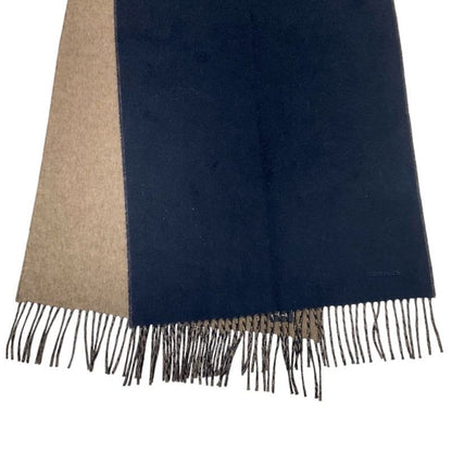 Hermes Scarf Cashmere Navy Brown Logo Double Face Shawl