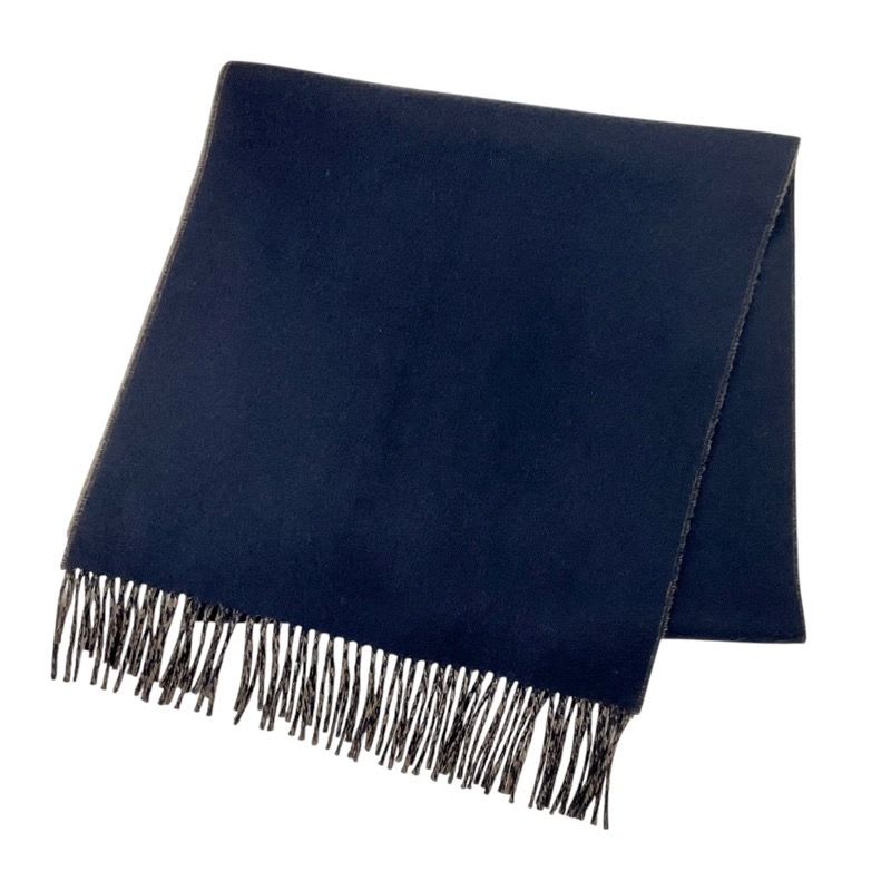 Hermes Scarf Cashmere Navy Brown Logo Double Face Shawl
