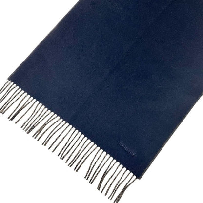 Hermes Scarf Cashmere Navy Brown Logo Double Face Shawl