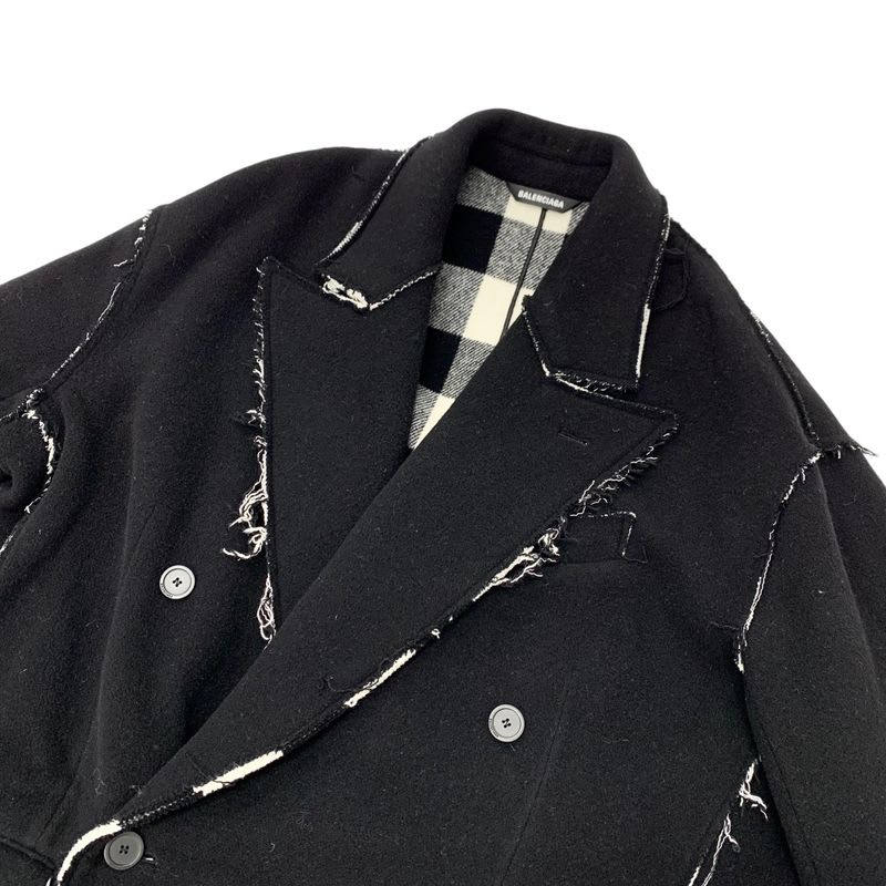 Balenciaga Outerwear Black White Coat Raw Edge Oversize Check