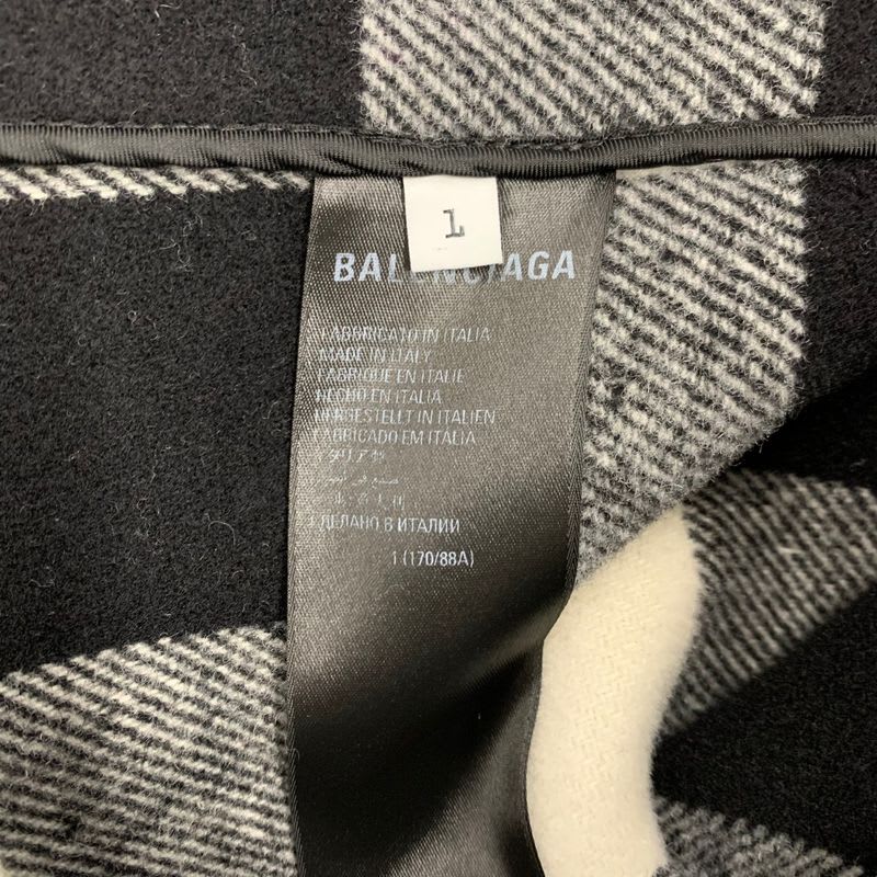 Balenciaga Outerwear Black White Coat Raw Edge Oversize Check