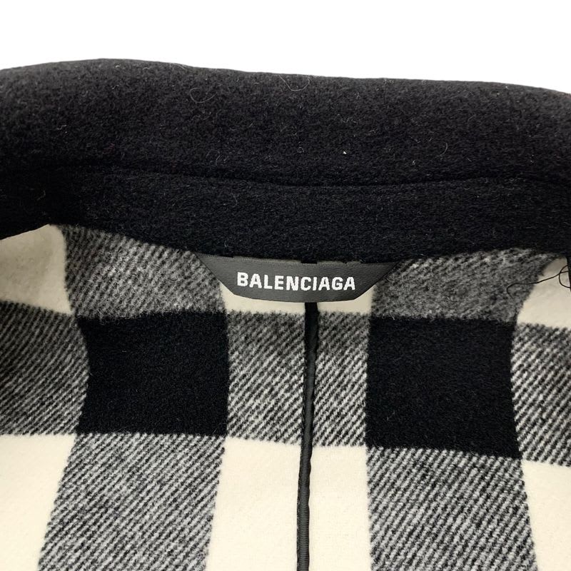 Balenciaga Outerwear Black White Coat Raw Edge Oversize Check