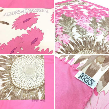 Hermes Scarf Carré 90 Fleurs Et Carlines II Bouquet Of Sunflowers Pink Aq11816