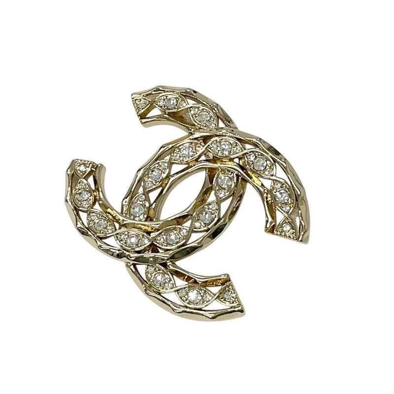 Chanel Brooch Corsage Gold Here Mark Rhinestone