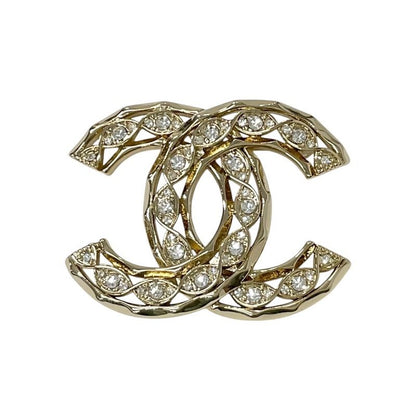 Chanel Brooch Corsage Gold Here Mark Rhinestone
