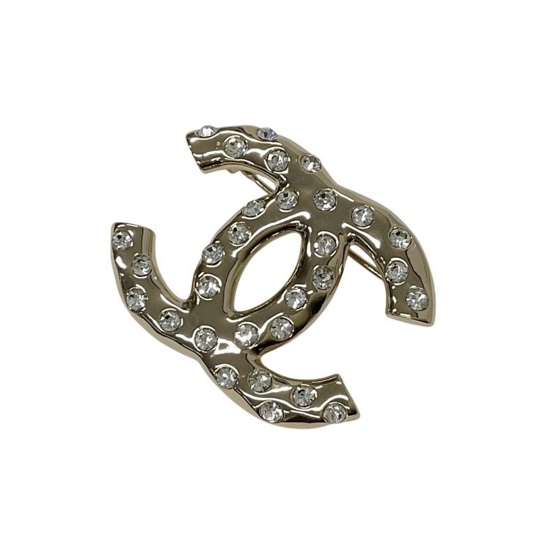 Chanel Brooch Corsage Gold Here Mark Rhinestone
