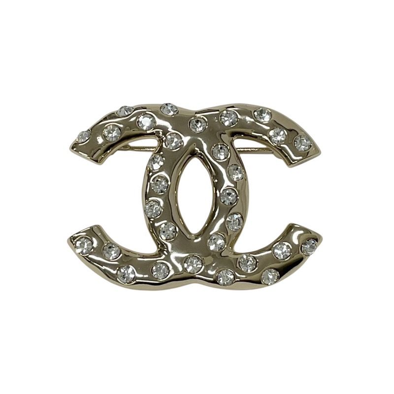 Chanel Brooch Corsage Gold Here Mark Rhinestone