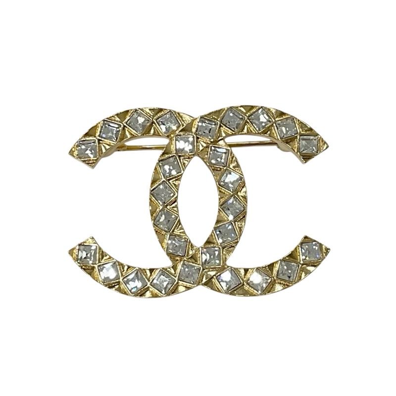 Chanel Brooch Corsage Gold Here Mark Rhinestone