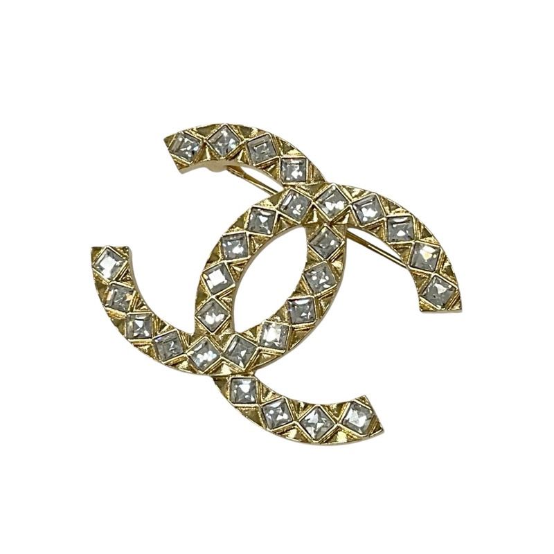 Chanel Brooch Corsage Gold Here Mark Rhinestone