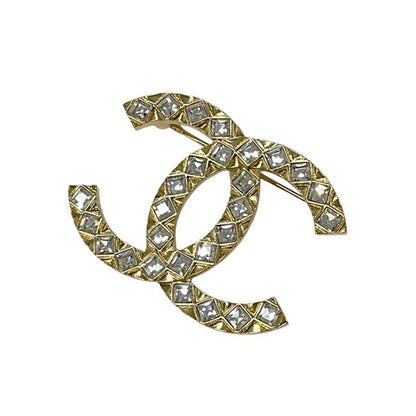 Chanel Brooch Corsage Gold Here Mark Rhinestone