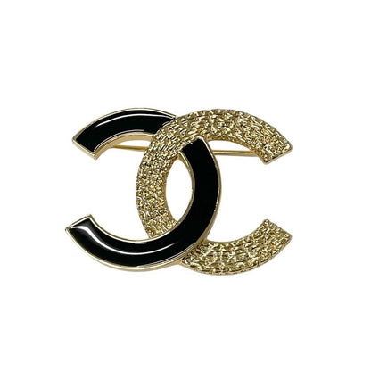 Chanel Brooch Corsage Gold Black Here Mark
