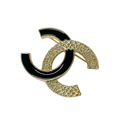 Chanel Brooch Corsage Gold Black Here Mark