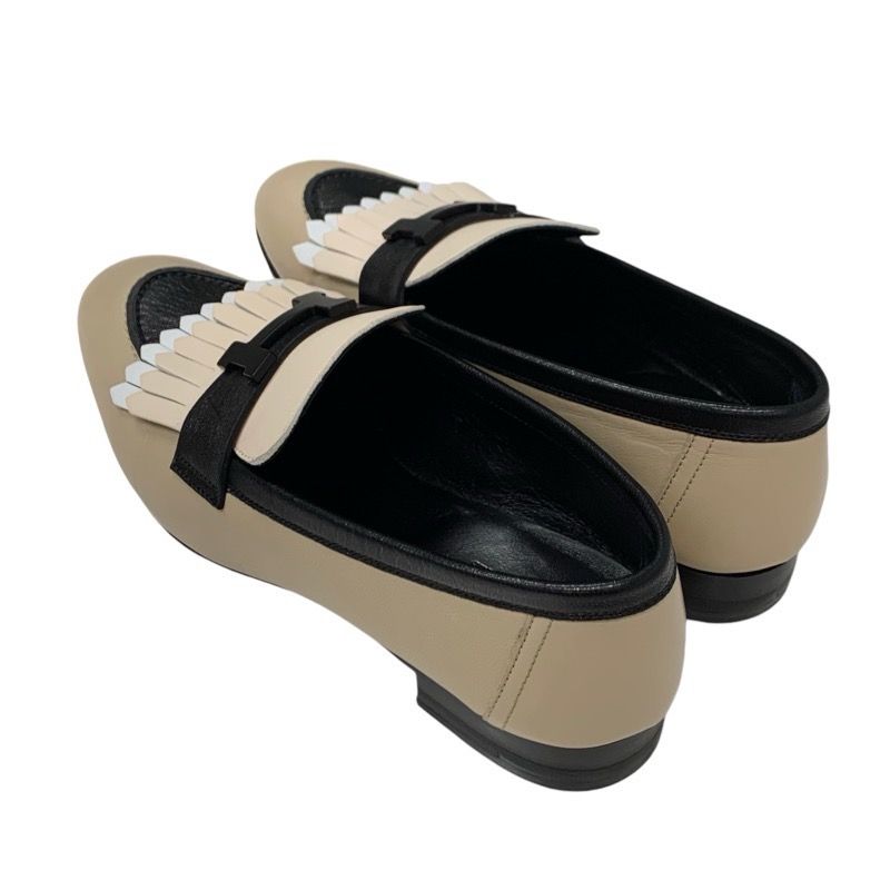 Hermes Royal Loafer Leather Shoes Leather Beige Black White Moccasin Flat Shoes