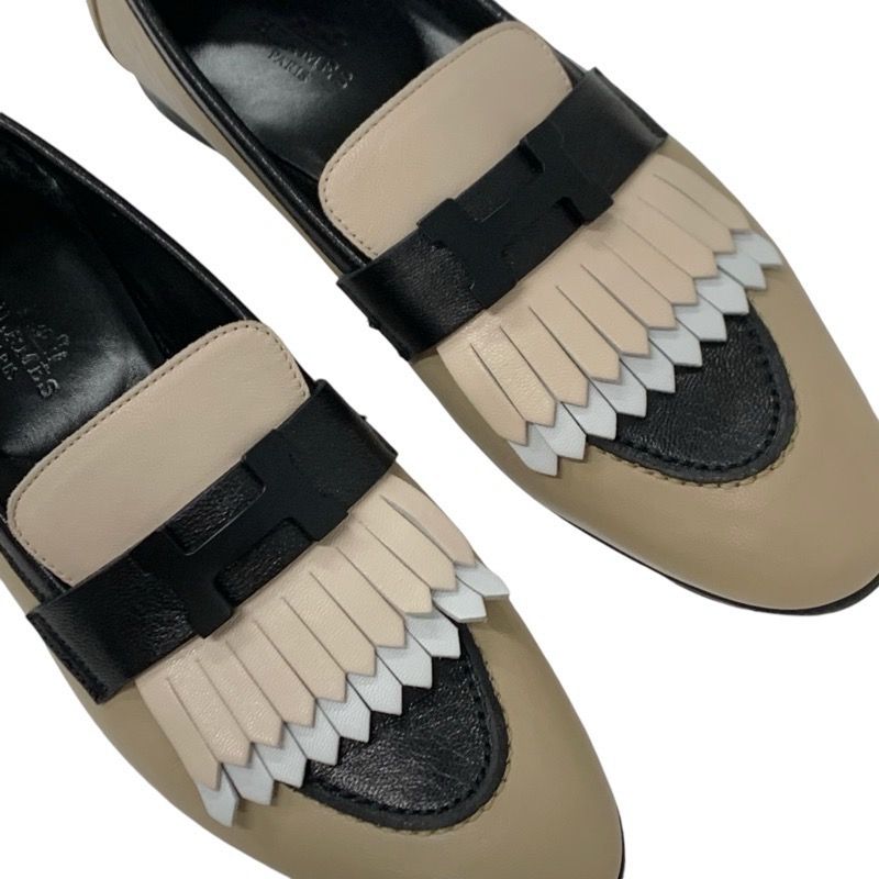 Hermes Royal Loafer Leather Shoes Leather Beige Black White Moccasin Flat Shoes
